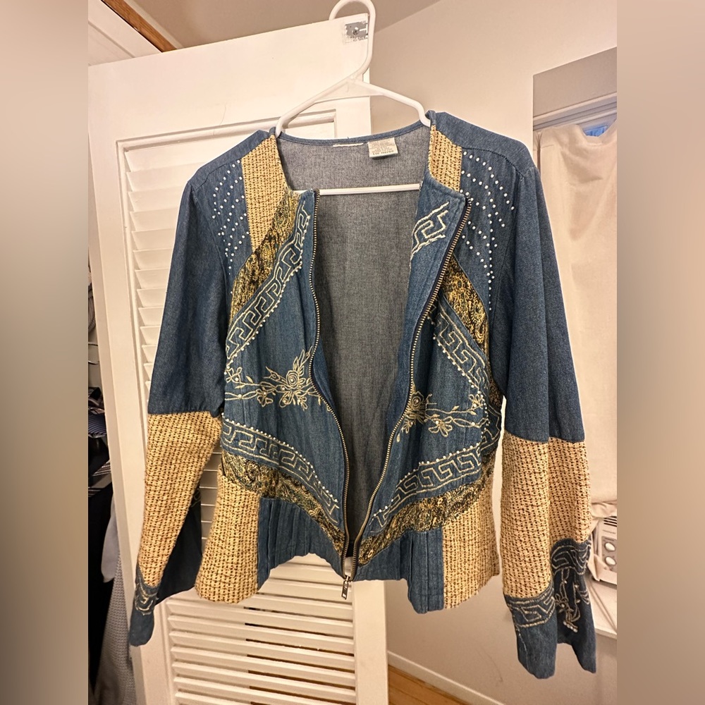 Vintage beaded denim zip up jacket size M/L